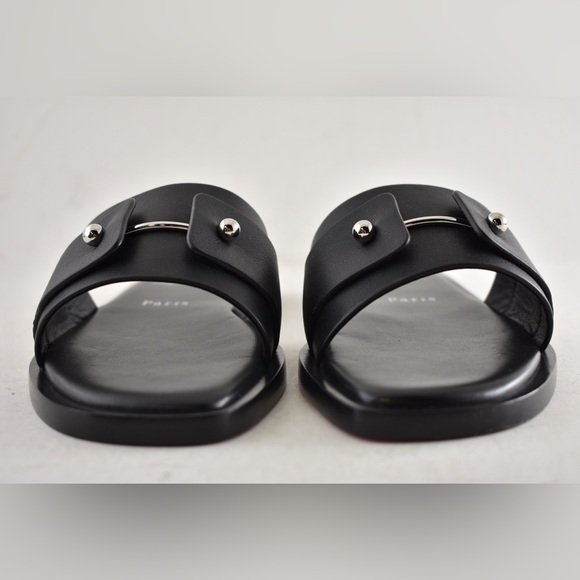 Christian Louboutin Chambelimule Donna Flat Black Calf Leather Slide Sandal 35 - Picture 9 of 15
